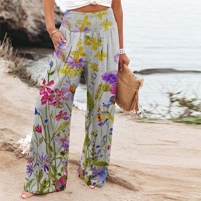 Kimberley - Linen Trousers with Embroidery — Purple