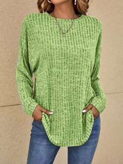 Genevieve - Waffle Knit Top with Pockets — Green