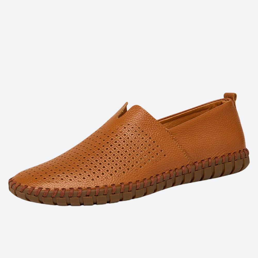 Sullivan - Leather Slip on Moccasins — Brown/Punching