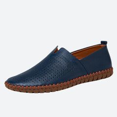 Sullivan - Leather Slip on Moccasins — Blue/Punching
