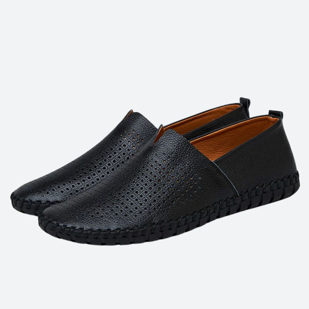 Sullivan - Leather Slip on Moccasins — Black/Punching