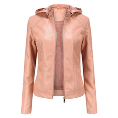 Roxanne - Hooded Faux Leather Jacket — Pink