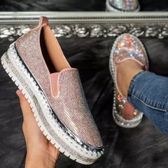Frances - Rhinestone Slip on Shoes — Pink