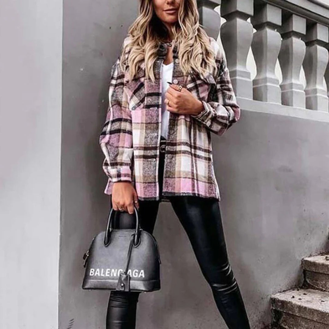 Regina - Check Shacket in Rust — Pink