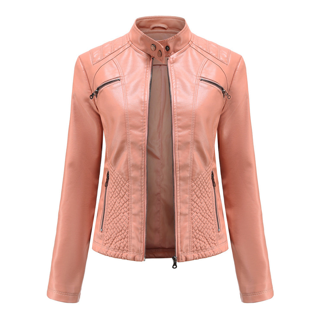 Natalie - Faux Leather Biker Jacket — Pink