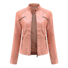 Natalie - Faux Leather Biker Jacket — Pink