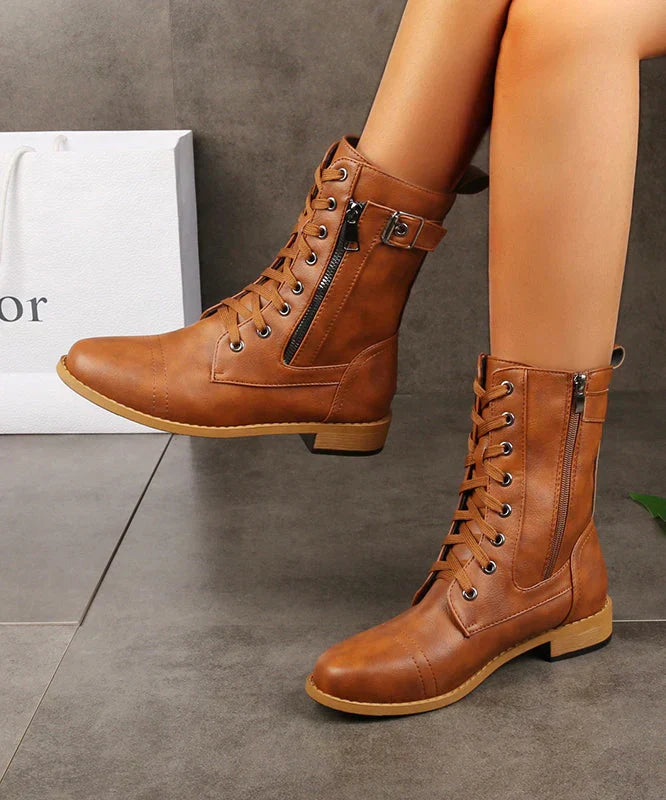 Evie - Tan Leather Lace up Boots