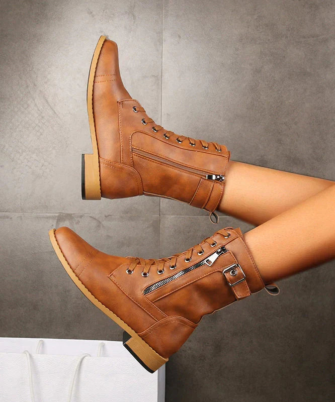 Evie - Tan Leather Lace up Boots