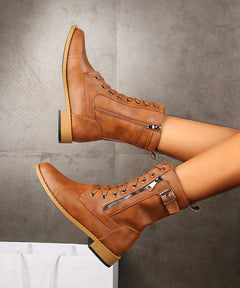 Evie - Tan Leather Lace up Boots