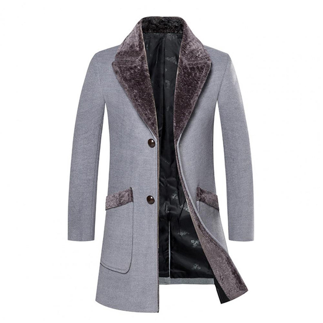 Douglas - Long Coat with Velvet Trim — Light grey