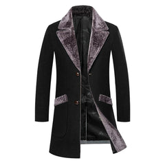 Douglas - Long Coat with Velvet Trim — Black