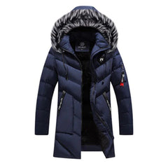 Bennett - Long Padded Coat with Fur Hood — Dark blue