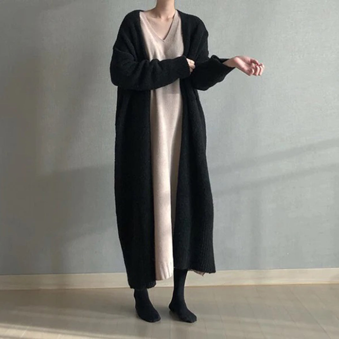 Marian - Long Open Front Coat — Black