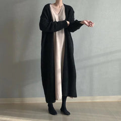 Marian - Long Open Front Coat — Black