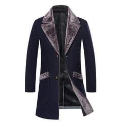 Douglas - Long Coat with Velvet Trim — Navy blue