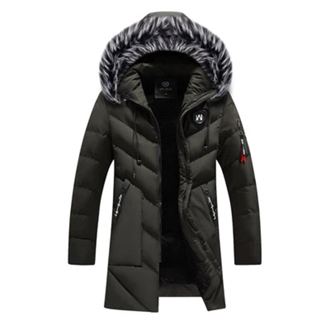 Bennett - Long Padded Coat with Fur Hood — Green