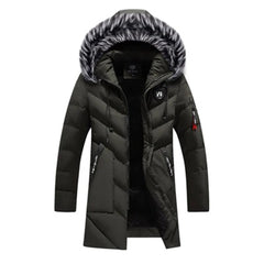 Bennett - Long Padded Coat with Fur Hood — Green