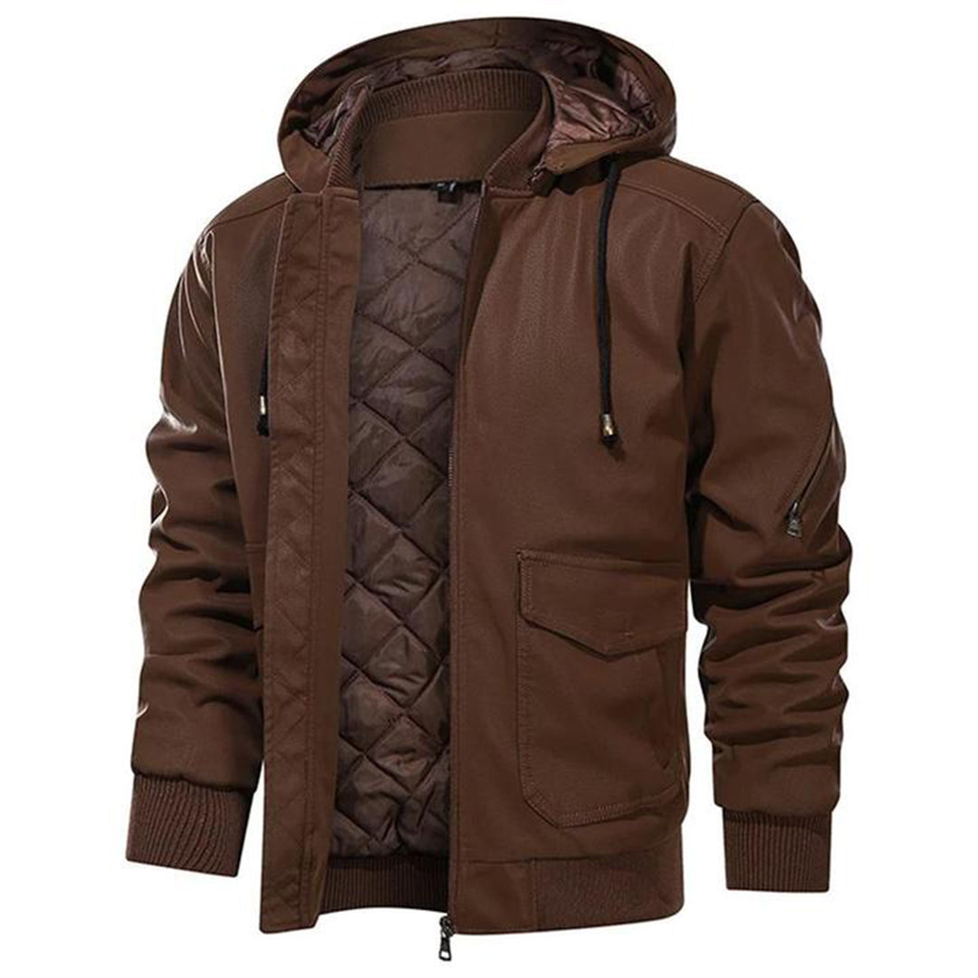 Darryl - Hooded Leather Jacket — Brown