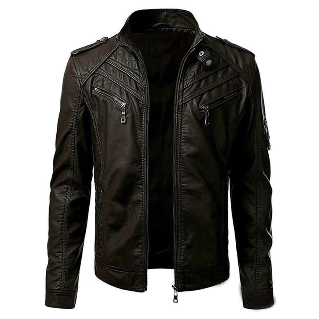Timothy - Quilted Leather Biker Jacket — Camel