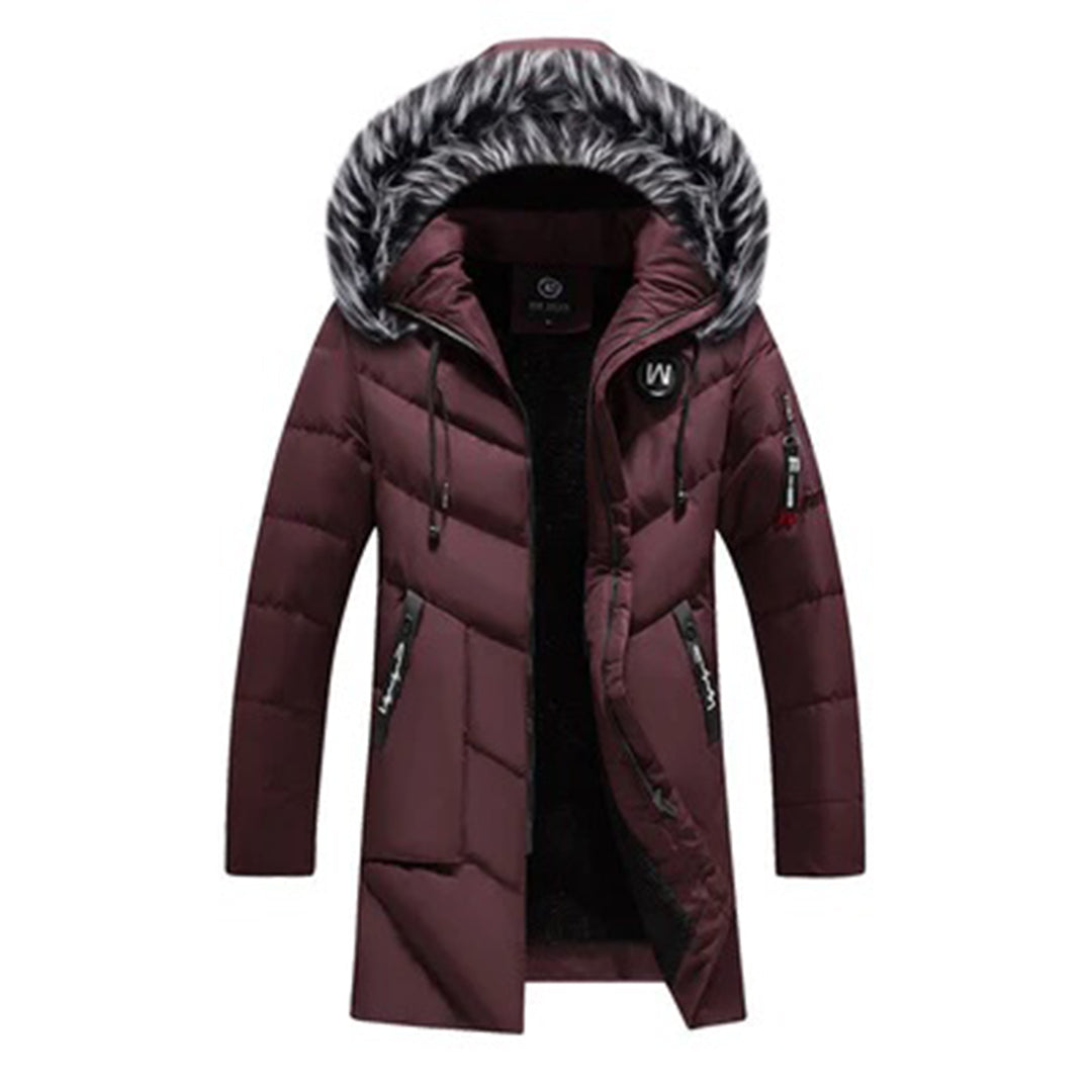 Bennett - Long Padded Coat with Fur Hood — Red