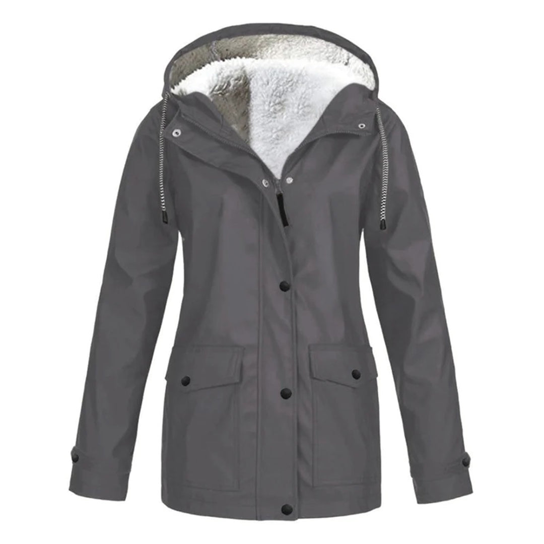 Hermione - Fleece Lined Hooded Raincoat — Grey