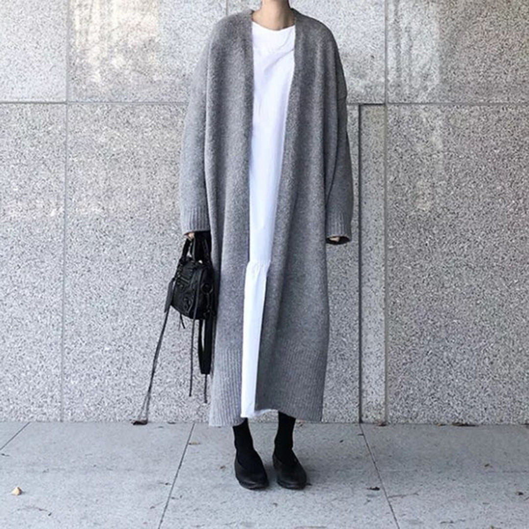 Marian - Long Open Front Coat — Grey