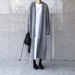 Marian - Long Open Front Coat — Grey