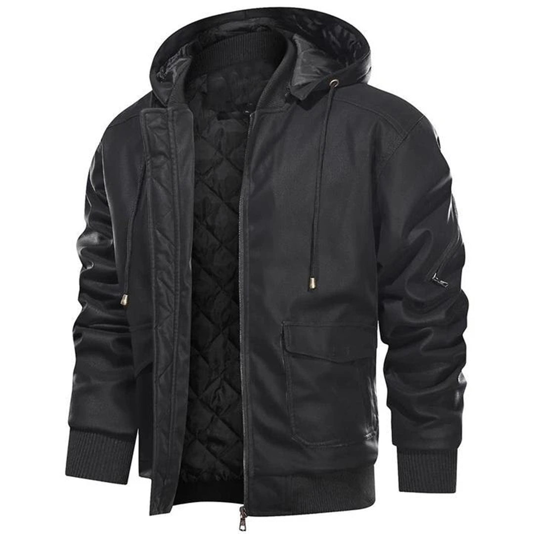 Darryl - Hooded Leather Jacket — Black