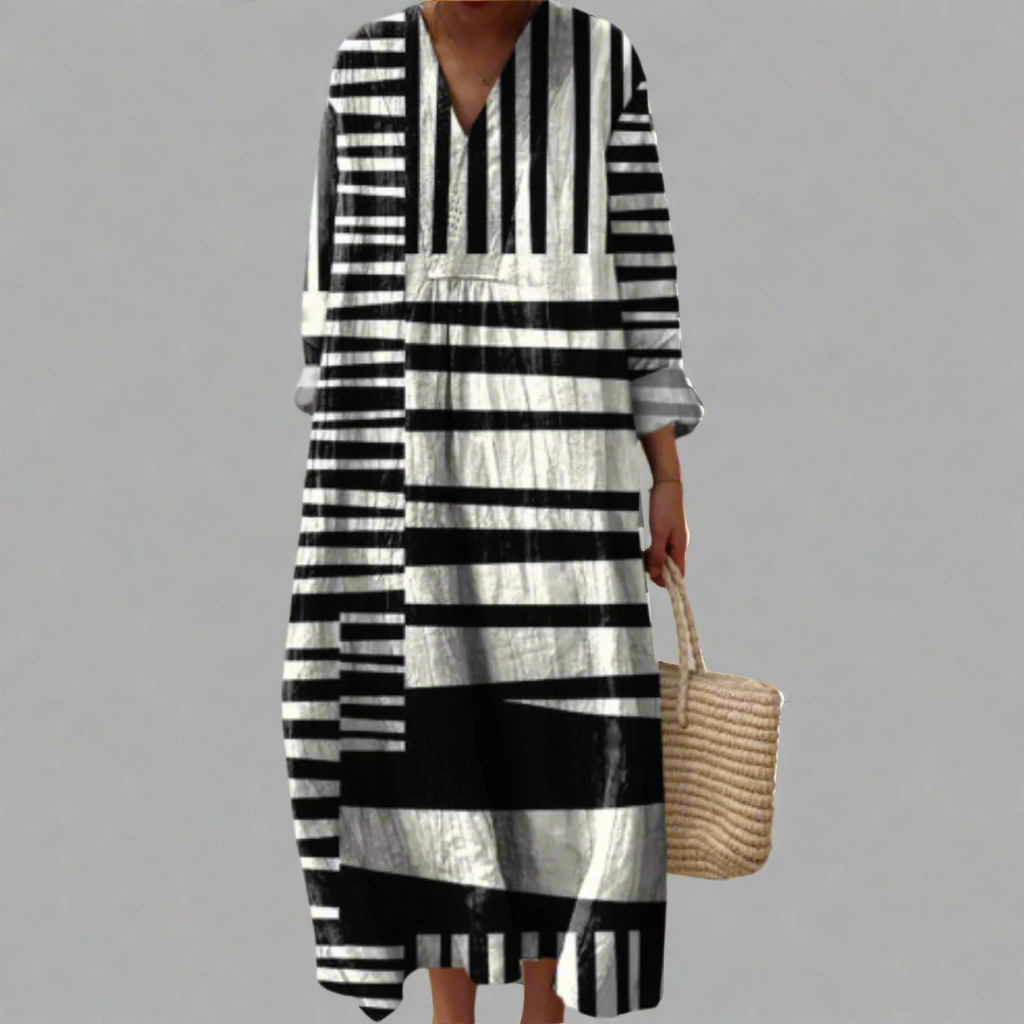 Paige - Stripe Patchwork Shirt Dress — Black & White