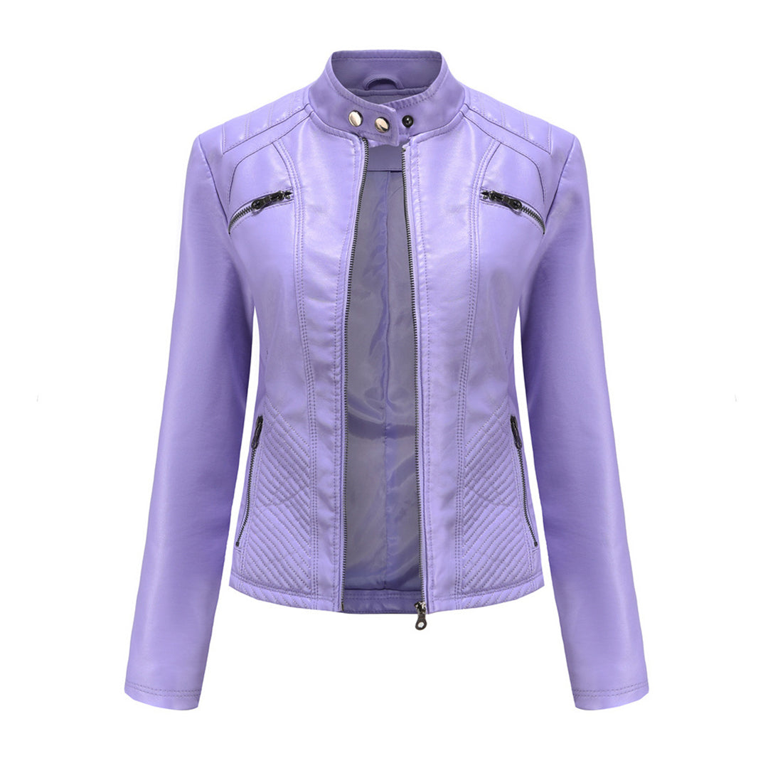 Natalie - Faux Leather Biker Jacket — Purple