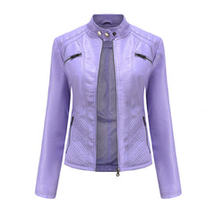 Natalie - Faux Leather Biker Jacket — Purple