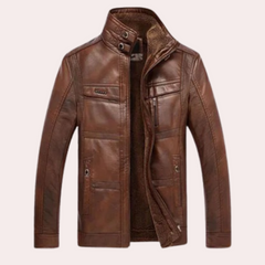 Wilfred - Leather Jacket with Stand Collar — Light Coffee