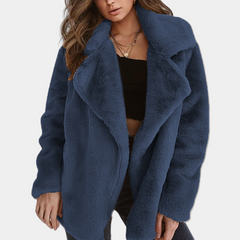 Mirabel - Faux Fur Coat with Lapels — Blue