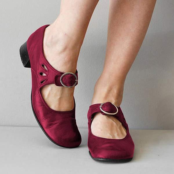 Clementine - Mary Jane Flats with Buckle — Red