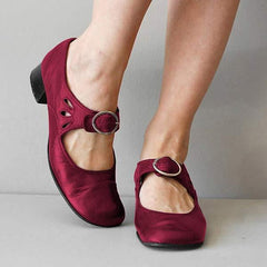 Clementine - Mary Jane Flats with Buckle — Red