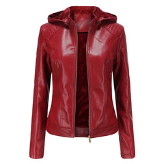 Roxanne - Hooded Faux Leather Jacket — Red