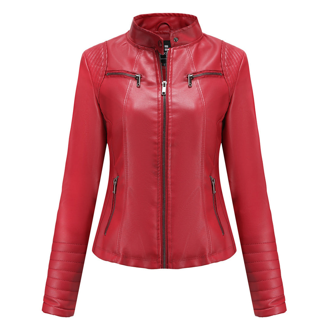 Alberta - Faux Leather Moto Jacket — Red