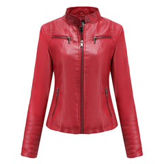 Alberta - Faux Leather Moto Jacket — Red