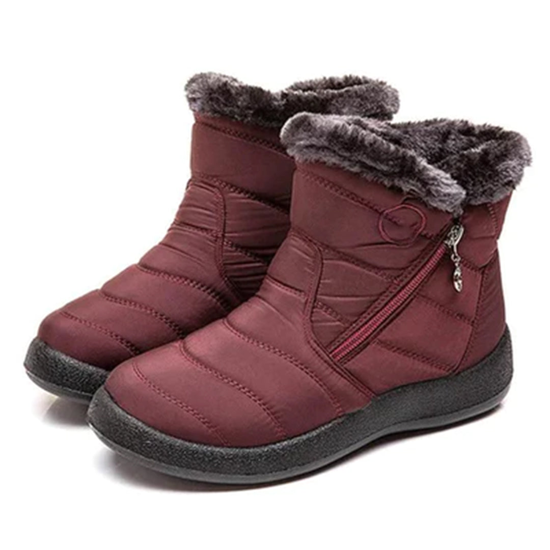 Danielle - Padded Fur Trim Snow Boots — Red