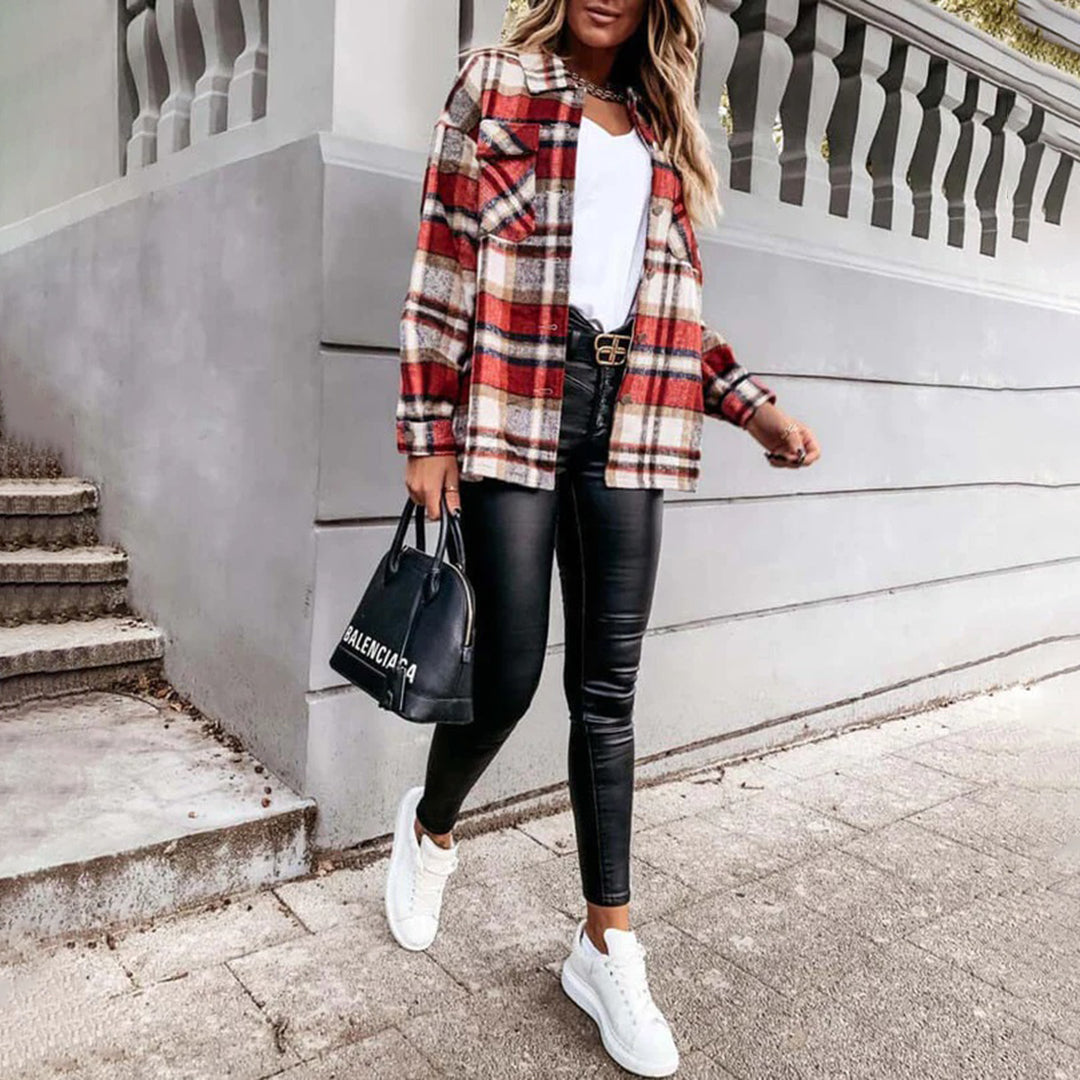 Regina - Check Shacket in Rust — Red
