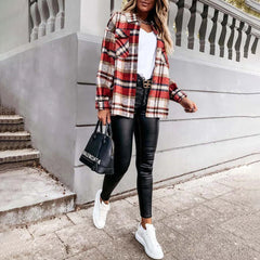 Regina - Check Shacket in Rust — Red