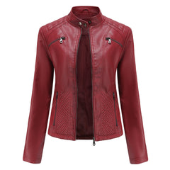 Natalie - Faux Leather Biker Jacket — Red