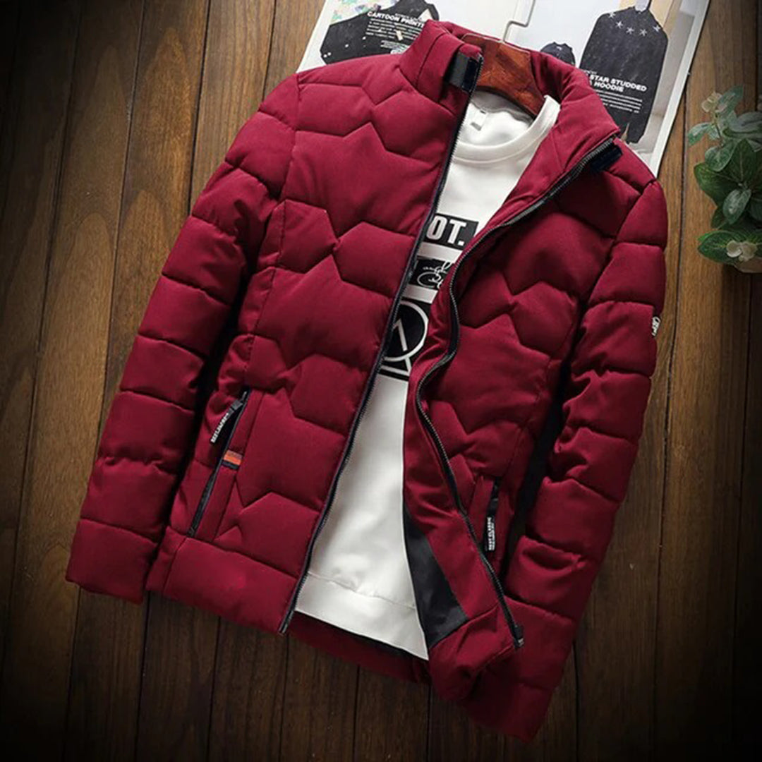 Fernanda - Quilted Stand Collar Puffer — Red