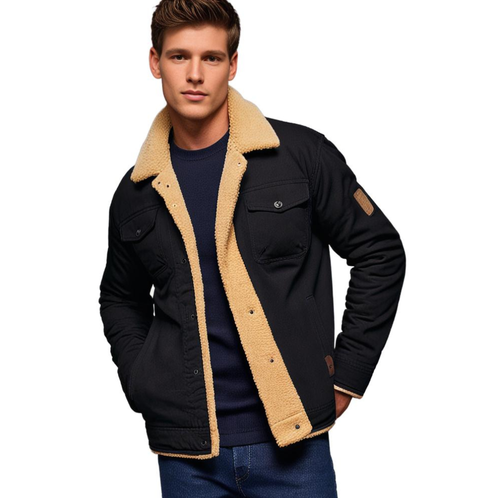 Vaughn - Jacket with Sherpa Collar — Black