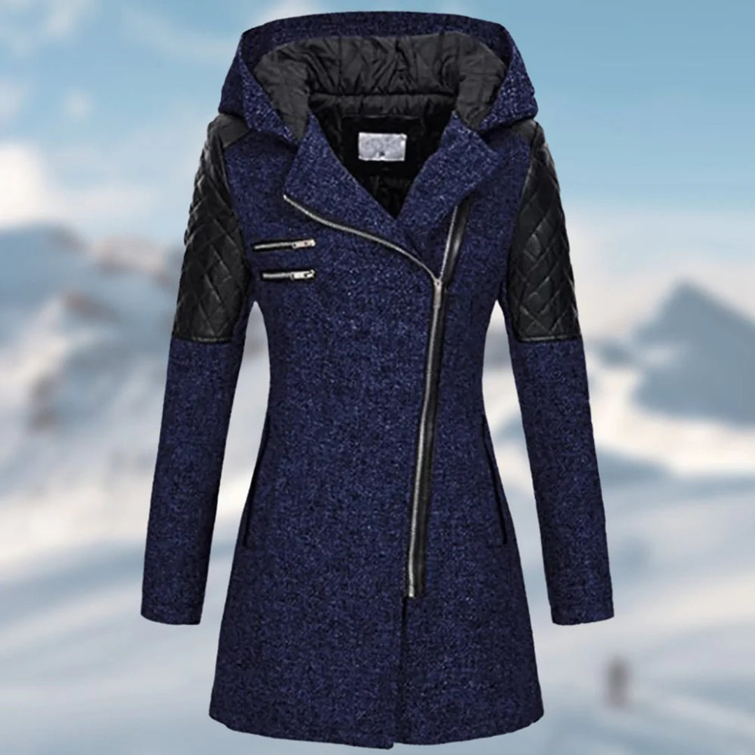 Giselle - Quilted Panel Hooded Coat — Blue