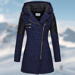 Giselle - Quilted Panel Hooded Coat — Blue