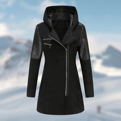 Giselle - Quilted Panel Hooded Coat — Black