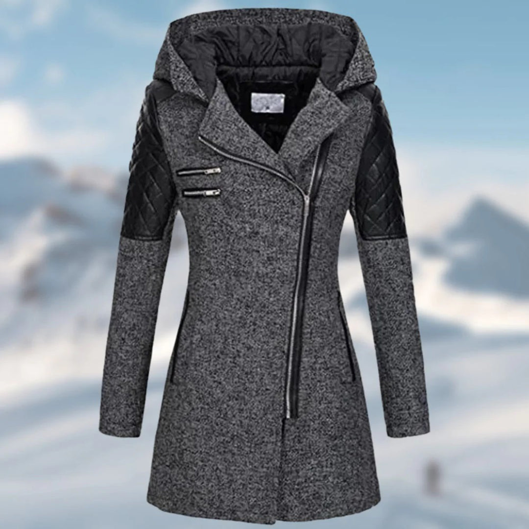 Giselle - Quilted Panel Hooded Coat — Dark grey