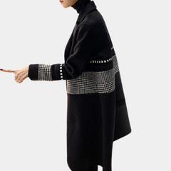 Victoria - Long Coat with Houndstooth Trim