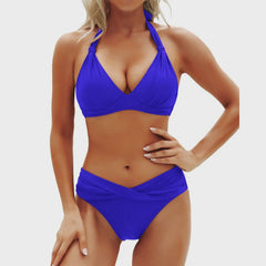 Maureen - Halter Tie Front Bikini — Blue